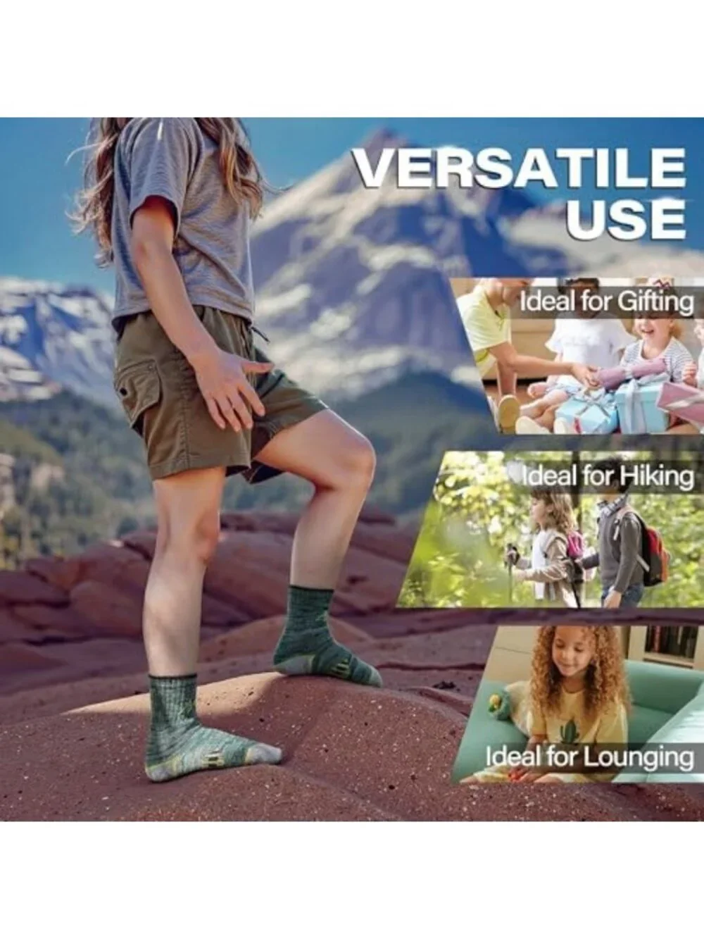 Cozy Merino Wool Hiking Crew Socks for Kids | Boys & Girls Athletic Comfort